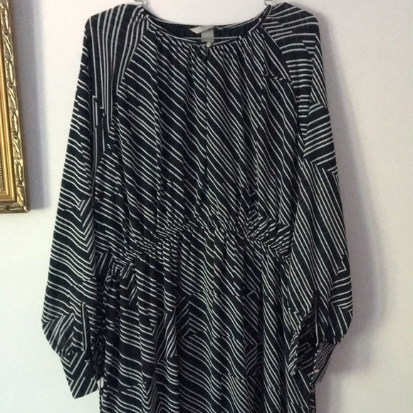 H&M Navy Blue + White Line Patterned Long Sleeve Dress - Picture 2 of 6